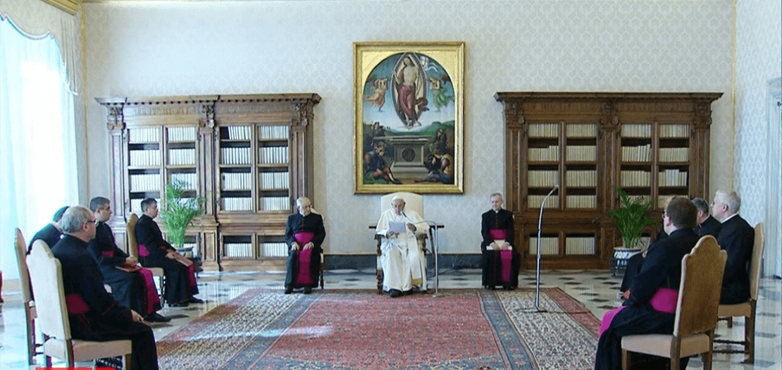 البابا في مقابلته العامة عبر وسائل التواصل الاجتماعي، في مكتبة الكرسي الرسولي، 11 آذار 2020