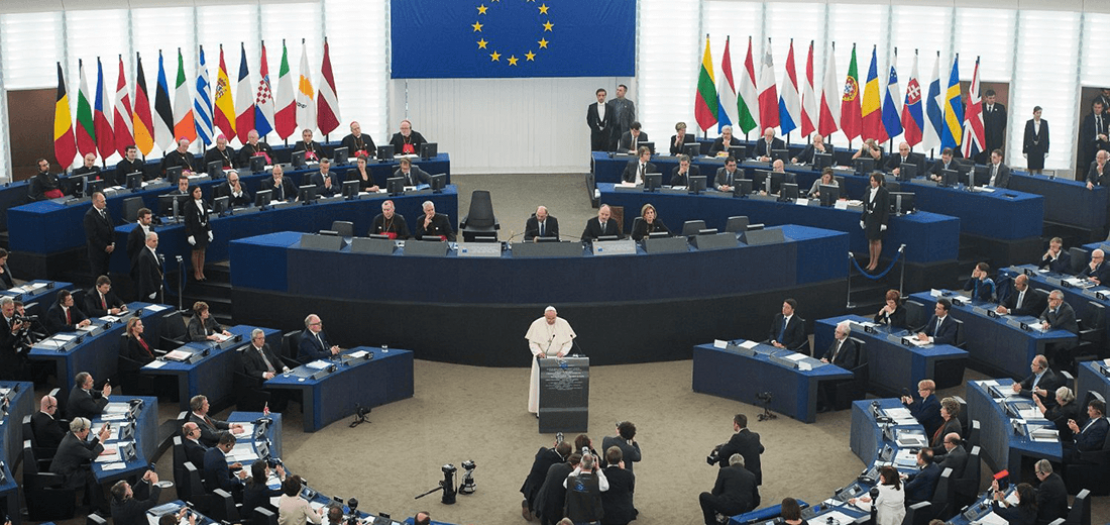 البابا فرنسيس يلقي خطابه التاريخي في البرلمان الأوروبي، 25 نوفمبر 2014