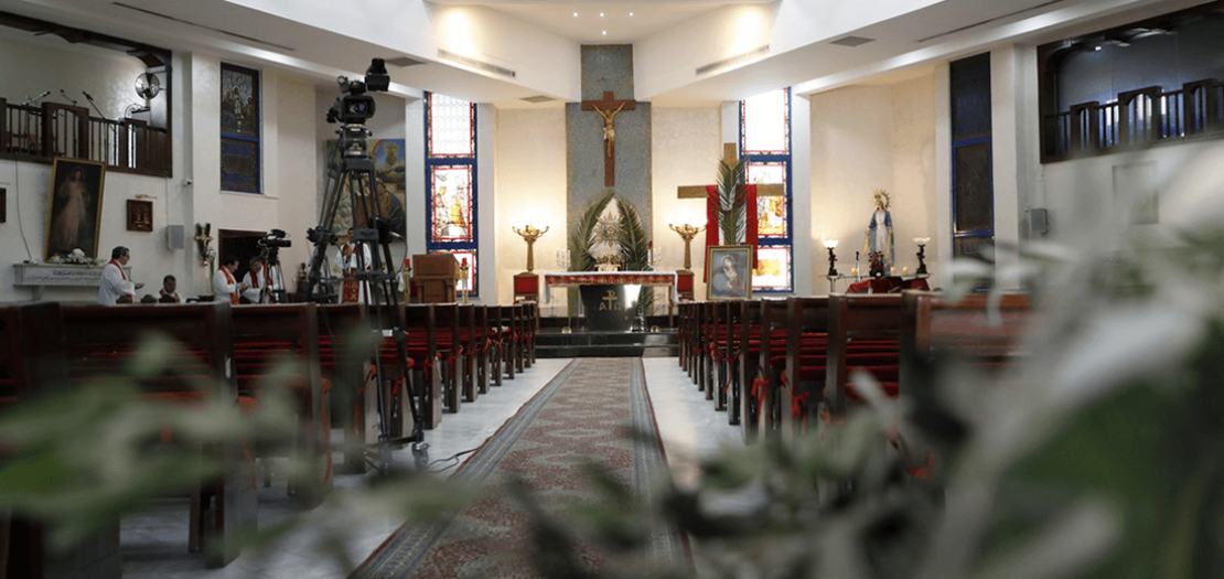 كنيسة العذراء الناصرية خالية من المصلين يوم أحد الشعانين 2020 (تصوير: أبونا)