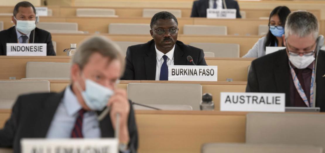 مندوب بوركينا فاسو يلقي خطابا في مجلس حقوق الإنسان التابع للأمم المتحدة، 19 حزيران 2020