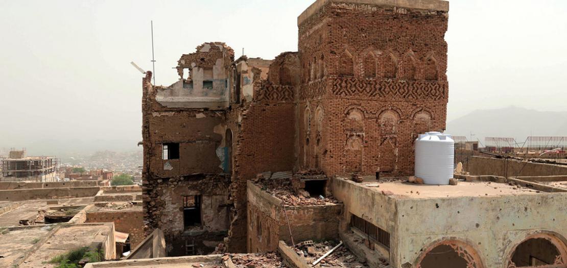 صورة التقطت في 13 تموز 2020 تظهر الأضرار التي لحقت بمتحف تعز الوطني في جنوب غرب اليمن
