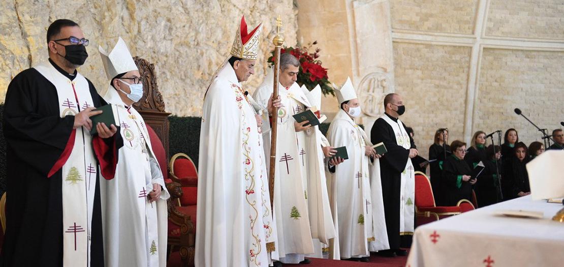 البطريرك بشارة الراعي مترئسًا قداس عيد الميلاد في الصرح البطريركي الماروني، 25 كانون الأول 2020