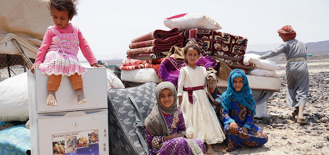 عائلة يمنية نازحة في مخيم في مأرب، 16 ايلول 2020