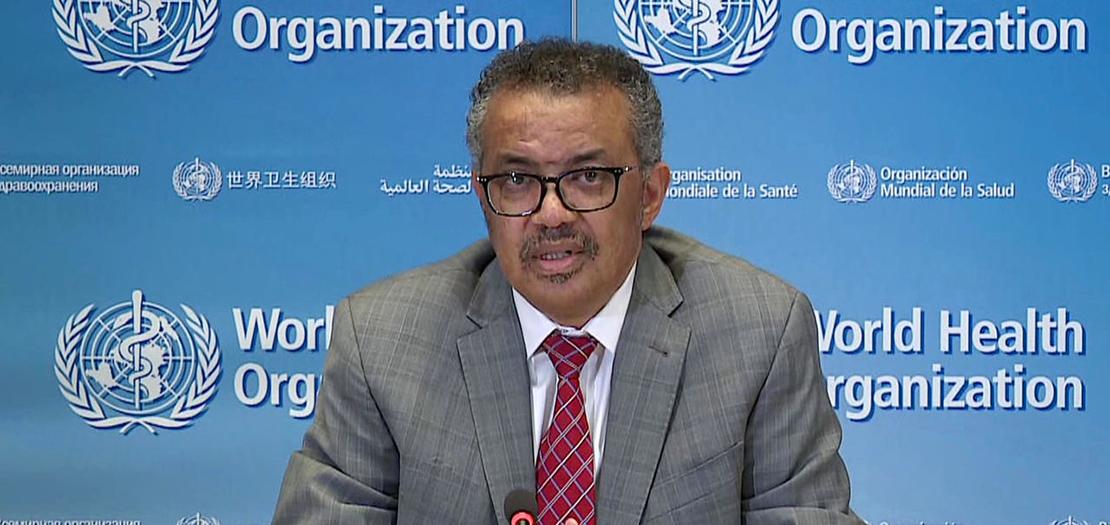 مدير عام منظمة الصحة العالمية تيدروس أدهانوم غيبرييسوس في جنيف، 30 آذار 2020
