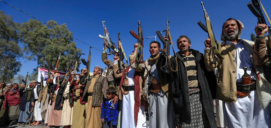 مؤيديون للمتمردين اليمنيين خلال تجمع في صنعاء في 18 كانون الثاني 2021