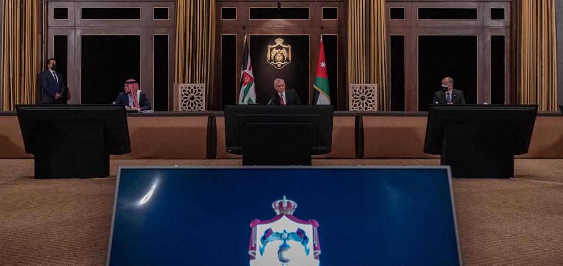 الملك خلال ترؤسه اجتماعًا لمجلس السياسات الوطني، الاثنين 15 آذار 2021