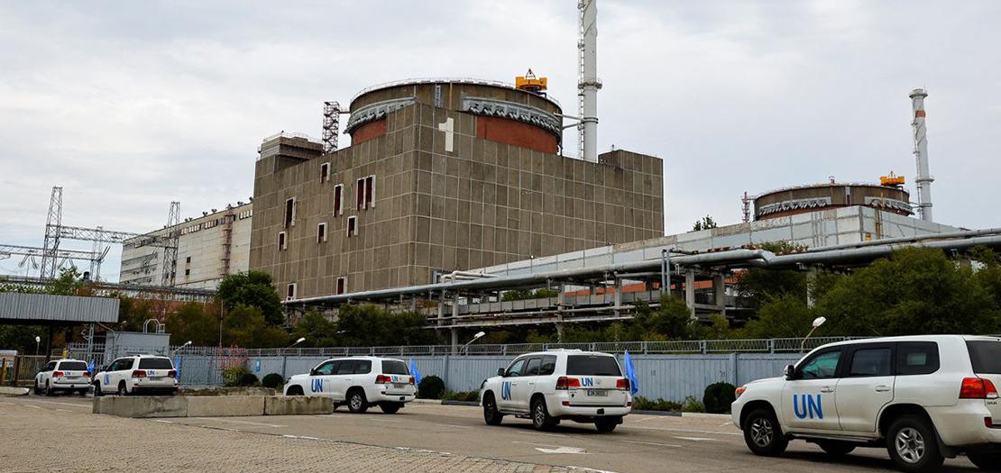 موكب ينقل بعثة خبراء الوكالة الدولية للطاقة الذرية يصل إلى منشأة زابوريجيا للطاقة النووية، 1 أيلول 2022