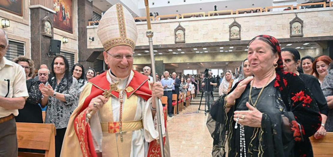 البطريرك ساكو يحتفل بالقداس في كنيسة ام المعونة ببلدة عنكاوا، 23 تموز 2023 (إعلام البطريركية الكلدانية)