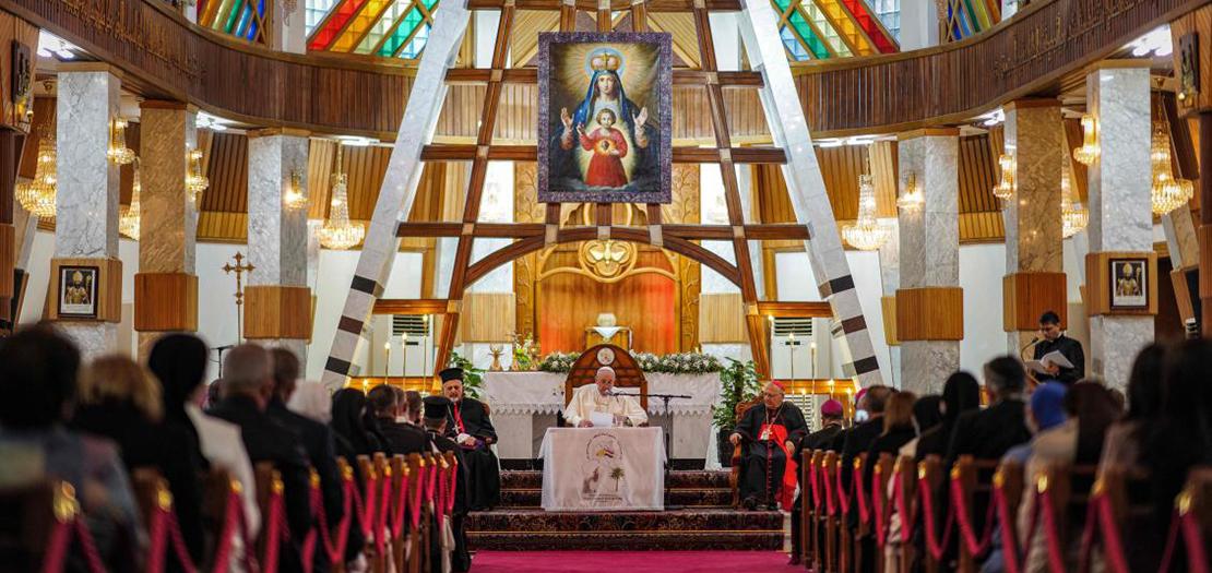 البابا فرنسيس في كنيسة سيّدة النجاة، بالعاصمة العراقيّة بغداد، 5 آذار 2021