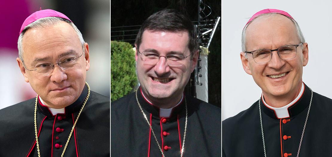 المطران باولو روديلي (وسط)، والمطران بيتر راجيتش (يمين)، والمطران بينيا بارا (يسار)