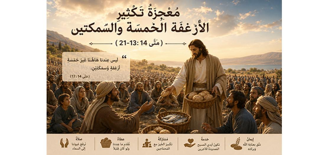 الأَحَدُ الثَّامِنُ عَشَرَ مِنَ السَّنَةِ: مُعْجِزَةُ تَكْثِيرِ الأَرْغِفَةِ الْخَمْسَةِ وَالسَّمَكَتَيْنِ (مَتَّى 14: 13-21)