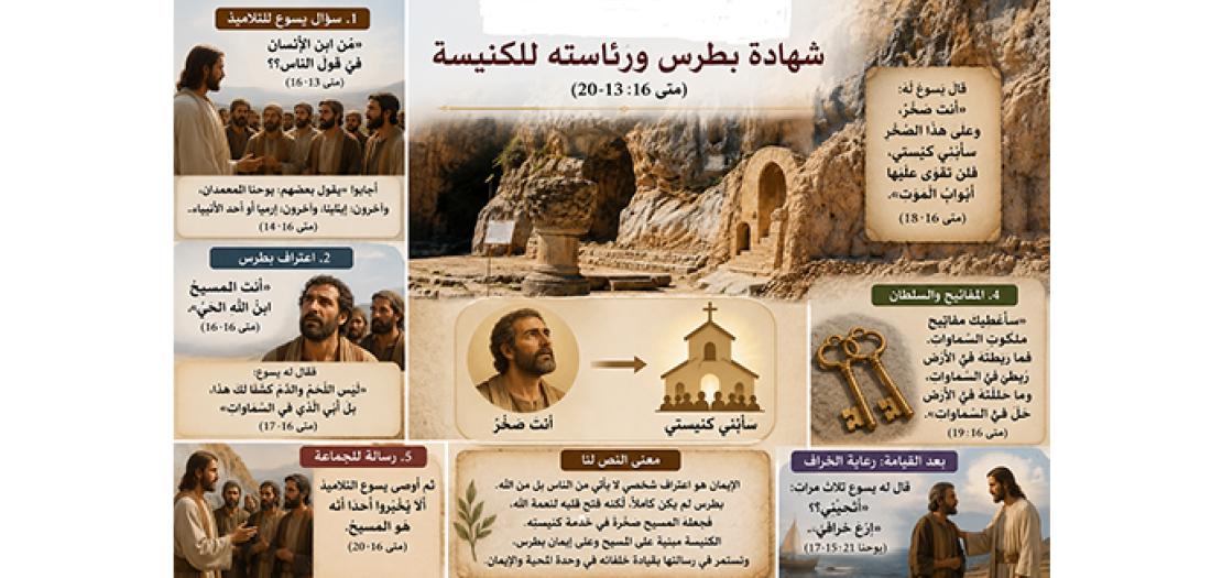 الأحَد الواحِد والعِشْرون من السَّنة: شَهَادَةِ بُطْرُسَ وَرِئَاسَتِهِ لِلْكَنِيسَةِ (مَتَّى 16: 13-20)